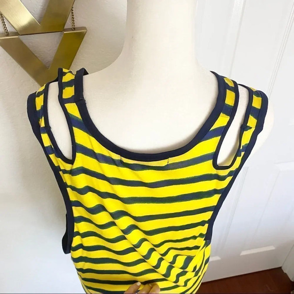 April May Yellow and Blue Striped Shoulder Cut Out Tank Top - Picture 5 of 10